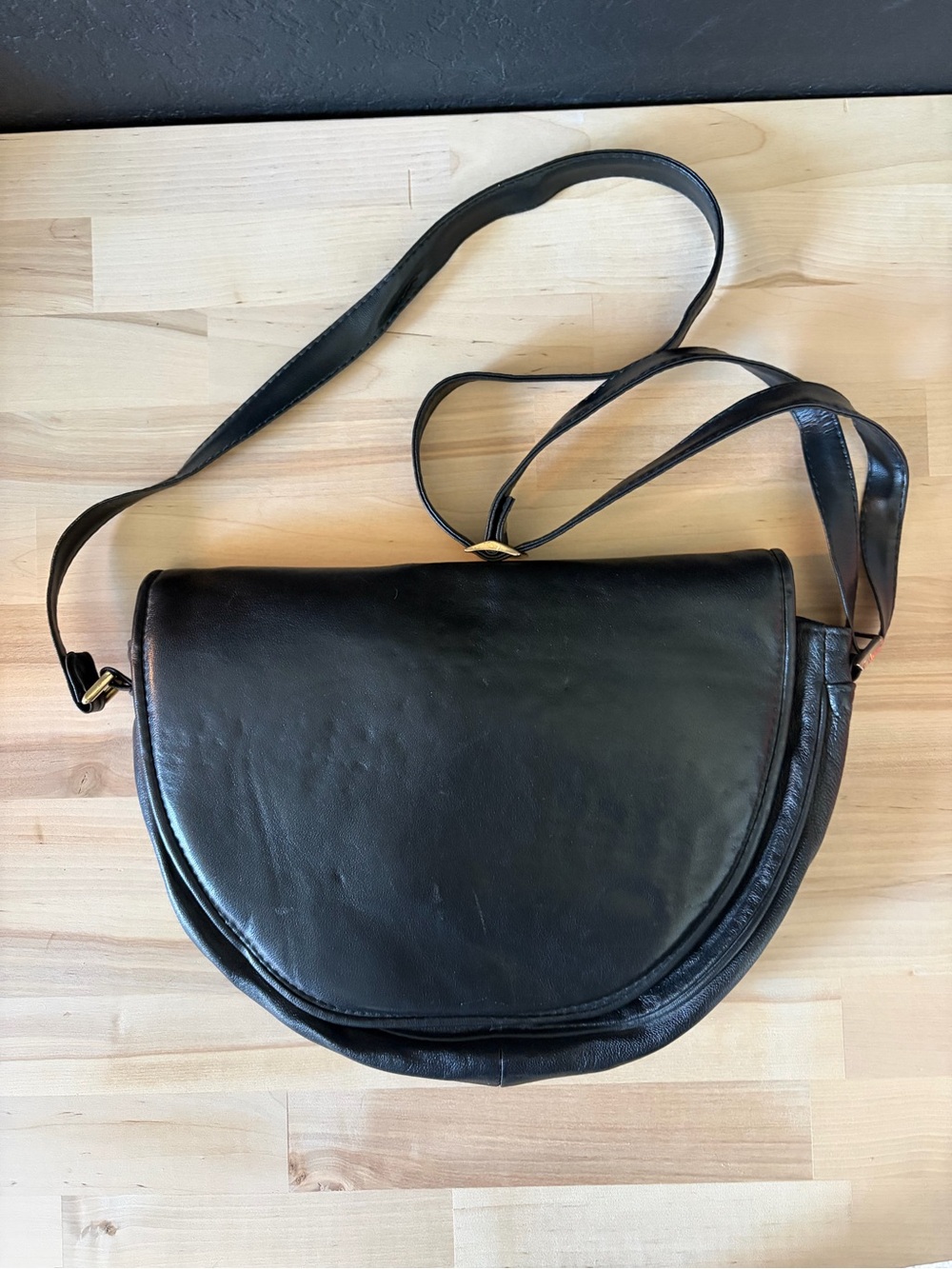 Vintage Italian Halfmoon Hobo Bag, brass hardware, black, made in Italy Y2K